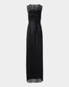 Akris Stripes Embroidered Techno Sleeveless Slits Gown In Black