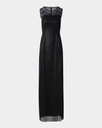 Akris Stripes Embroidered Techno Sleeveless Slits Gown In Black