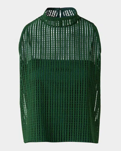 Akris Stripes Embroidered Techno Sleeveless Top In Pine Green