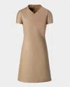 Akris Short Sleeve Mixed Media Sheath Dress In Cuoio