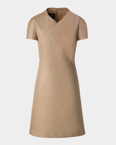 AKRIS SUEDE & RAFFIA-BLEND MINI DRESS