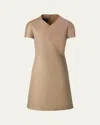 Akris Short Sleeve Mixed Media Sheath Dress In Cuoio
