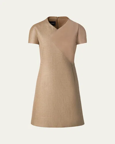 AKRIS SUEDE & RAFFIA-BLEND MINI DRESS