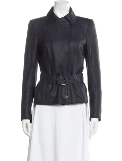 Pre-owned Akris Suede Biker Jacket In Blue