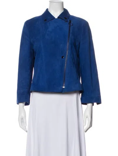 Pre-owned Akris Suede Biker Jacket In Blue