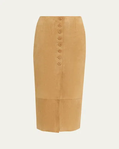 Akris Suede Button-front Midi Skirt In Black