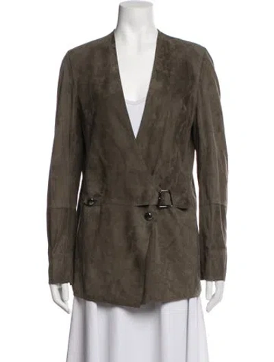 Pre-owned Akris Suede Coat In Green