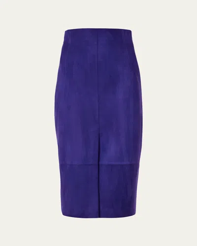Akris Suede Front Slit Pencil Skirt In Purple