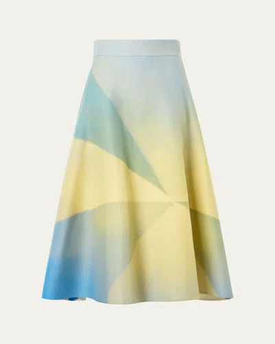 AKRIS SUNBEAM PRINT COTTON MIDI SKIRT