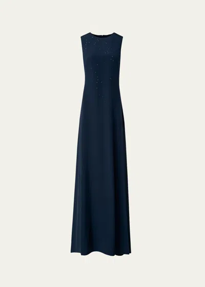 Akris Swarovski Crystal Star Silk Crepe Gown In Blue