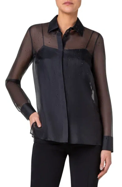 Akris Swarovski Stars Embellished Silk Organza Button-up Shirt In Black