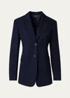 Akris Taddeo Buttoned-sleeve Cool Wool Jacket In Navy