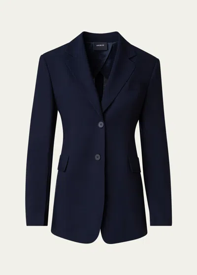 Akris Taddeo Buttoned-sleeve Cool Wool Jacket In Navy