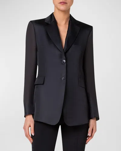 Akris Taddeo Sheer Silk Gauze Tailored Blazer Jacket In Black