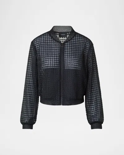 AKRIS TAIDE FLOWER EMBROIDERED TULLE BOMBER JACKET