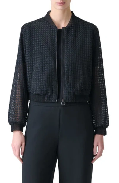 Akris Taide Flower Grid Tulle Bomber Jacket In Black