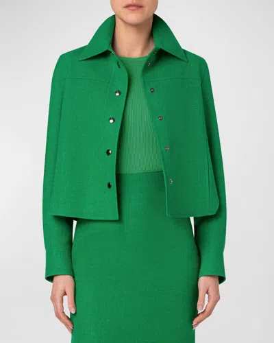 Akris Talitha Linen-wool Boxy Shirt Jacket In Green
