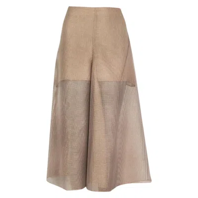 Pre-owned Akris Tan Sheer Flared Midi Skirt S In Brown