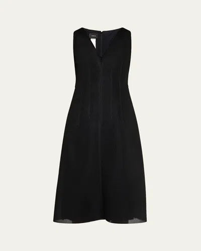 Akris Techno Grid V-neck Midi Dressi