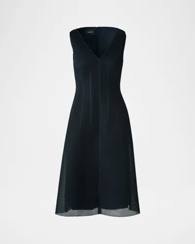 Akris Techno Grid V-neck Midi Dressi
