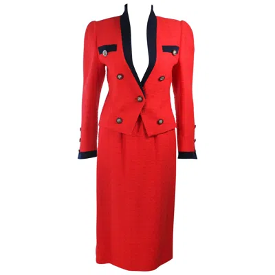 Pre-owned Akris "the Butler" Jane Fonda Red And Black Contrast Boucle Suit Size 4