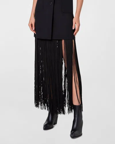 Akris Thin Leather Belt With Long Fringes In Black