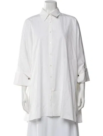 Pre-owned Akris Three-quarter Sleeve Button-up Top In Neutral