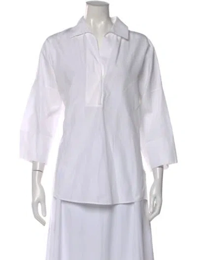 Pre-owned Akris Three-quarter Sleeve Button-up Top In White