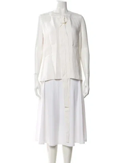 Pre-owned Akris Tie Neck Long Sleeve Blouse In White