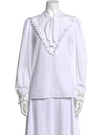 Pre-owned Akris Tie Neck Long Sleeve Blouse In White