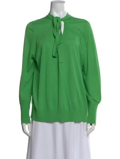 Pre-owned Akris Tie Neck Long Sleeve Top In Green