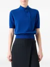 Akris Short Sleeve Cashmere Scarf Neck Sweater In Blue