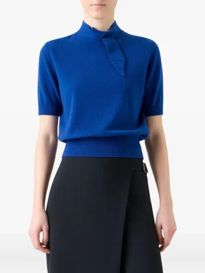 AKRIS TIE-NECK SHORT-SLEEVE KNITWEAR