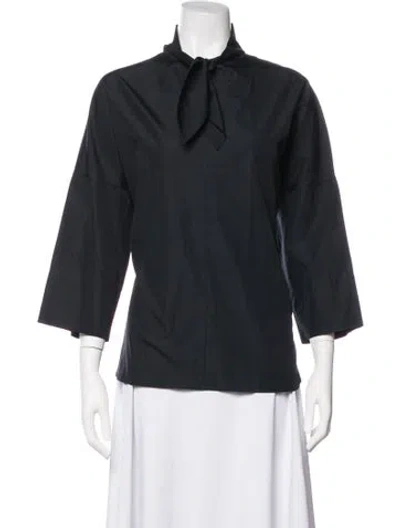 Pre-owned Akris Tie Neck Three-quarter Sleeve Top In Black