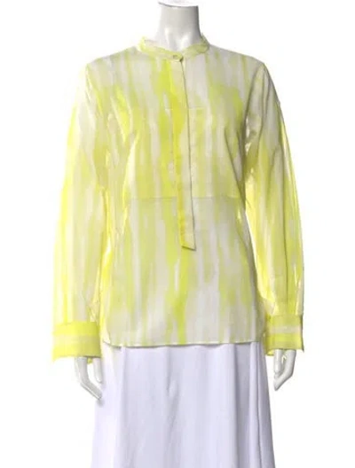 Pre-owned Akris Tie-dye Print Long Sleeve Blouse In Yellow