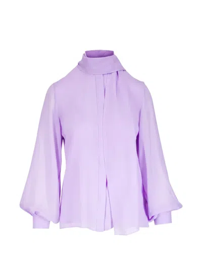 Akris Tie-neck Button-up Blouse In Purple