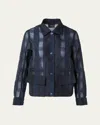 Akris Tom Organdy Plaid Short Jacket In Blue