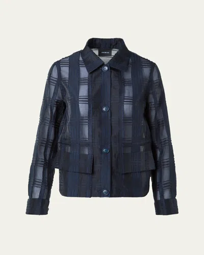 Akris Tom Organdy Plaid Short Jacket In Blue
