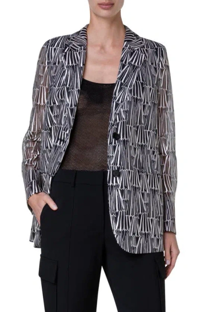 Akris Tonio Silk Jacket In Black-ecru