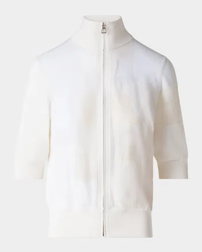 AKRIS TRAPEZE JACQUARD ELBOW-SLEEVE ZIP CARDIGAN