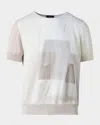 Akris Trapeze Rayonnant Intarsia Layered Short-sleeve Sweater In Greige-ecru