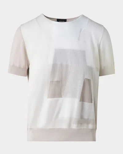 Akris Trapeze Rayonnant Intarsia Layered Short-sleeve Sweater In Greige-ecru