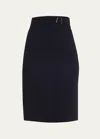 Akris Trapezoid Buckle Wrapped Wool Pencil Skirt In Black