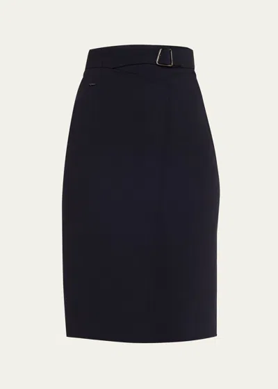 Akris Trapezoid Buckle Wrapped Wool Pencil Skirt In Black