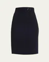 Akris Trapezoid Buckle Wrapped Wool Pencil Skirt In Navy
