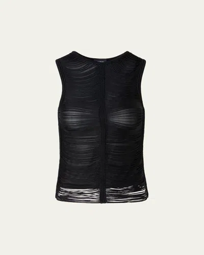 Akris Trapezoid Embroidered Sleeveless Blouse In Black