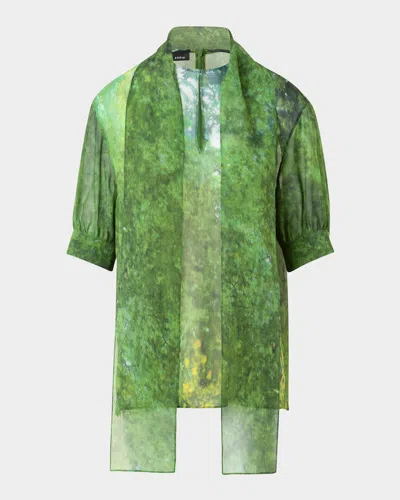 Akris Tree-print Silk Neck Scarf Blouse