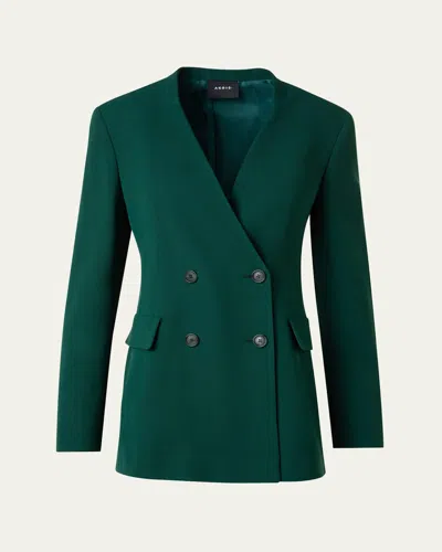Akris Trinity Double-breasted Wool Crepe Jacket In Pine Green