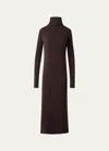 Shop Akris Tube Turtleneck Wool Jersey Midi Dress In Mocca