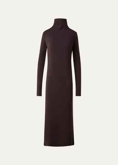 Akris Tube Turtleneck Wool Jersey Midi Dress In Mocca